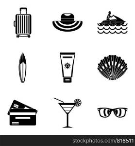 Beachwear icons set. Simple set of 9 beachwear vector icons for web isolated on white background. Beachwear icons set, simple style