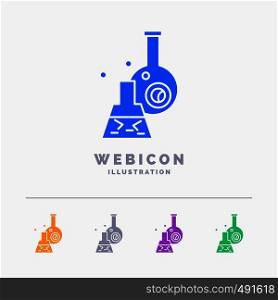 beaker, lab, test, tube, scientific 5 Color Glyph Web Icon Template isolated on white. Vector illustration. Vector EPS10 Abstract Template background