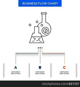 beaker, lab, test, tube, scientific Business Flow Chart Design with 3 Steps. Line Icon For Presentation Background Template Place for text. Vector EPS10 Abstract Template background
