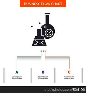 beaker, lab, test, tube, scientific Business Flow Chart Design with 3 Steps. Glyph Icon For Presentation Background Template Place for text.. Vector EPS10 Abstract Template background