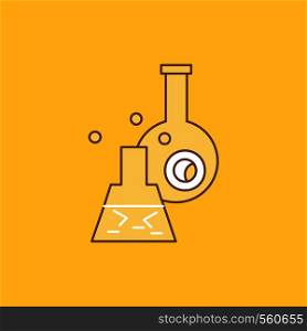 beaker, lab, test, tube, scientific Flat Line Filled Icon. Beautiful Logo button over yellow background for UI and UX, website or mobile application. Vector EPS10 Abstract Template background