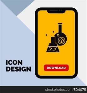 beaker, lab, test, tube, scientific Glyph Icon in Mobile for Download Page. Yellow Background. Vector EPS10 Abstract Template background