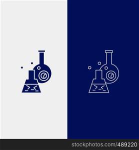 beaker, lab, test, tube, scientific Line and Glyph web Button in Blue color Vertical Banner for UI and UX, website or mobile application. Vector EPS10 Abstract Template background