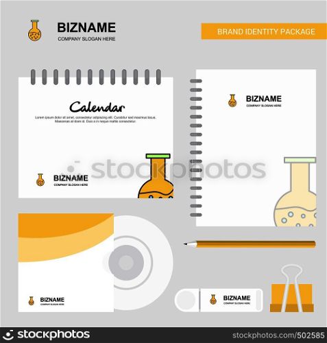 Beaker Logo, Calendar Template, CD Cover, Diary and USB Brand Stationary Package Design Vector Template