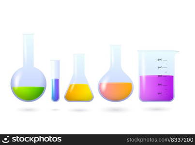 Beakers and flasks with chemical set. Experiment, laboratory, medical test. Chemistry concept. Vector illustration can be used for topics like science, education, medicine
