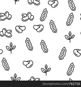 Beans Sprout Plant Leaves Seamless Pattern Vector. Natural Organic Broad Beans Or Soybean Monochrome Texture Icons. Agricultural Farm Vegetable Nutrition Template Flat Illustration. Beans Sprout Plant Leaves Seamless Pattern Vector