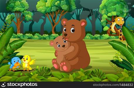 Bear and baby bear in the forest