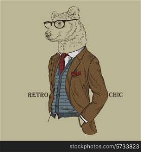 bear dressed up in retro style