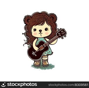 Bear girl plays the guitar. Vector illustration desing.