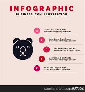 Bear, Head, Predator Solid Icon Infographics 5 Steps Presentation Background