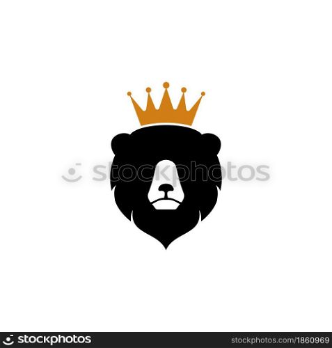 bear head with crown logo vector icon in simple illustration design