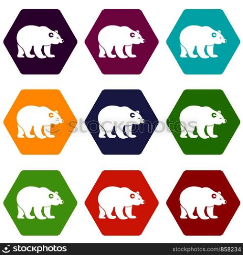Bear icon set many color hexahedron isolated on white vector illustration. Bear icon set color hexahedron
