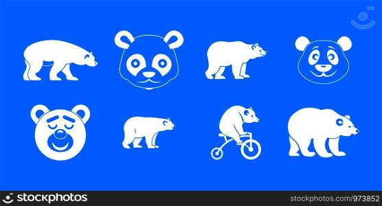 Bear icon set. Simple set of bear vector icons for web design isolated on blue background. Bear icon blue set vector