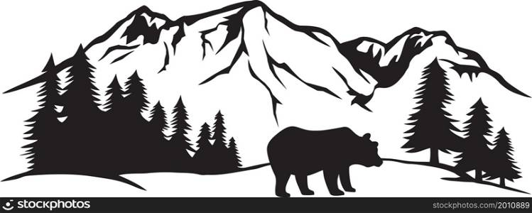 Bear in the mountains vector icon
