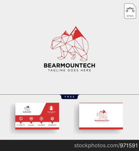 bear mountain technology logo template vector illustration and business card design. bear mountain technology logo template