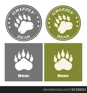 Bear Paw Print Circle Logo Design Concept. Vector Collection Isolated On White Background