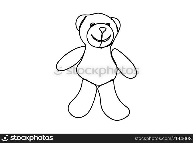 Bear plush toy painted with a single black line on a white background. One-line drawing. Continuous line.