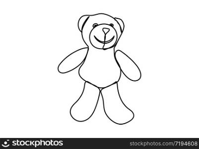 Bear plush toy painted with a single black line on a white background. One-line drawing. Continuous line.