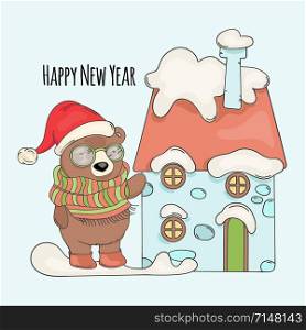 BEAR SANTA Merry Christmas Cartoon Vector Illustration Set
