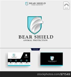 bear shield logo template vector illustration and business card design. bear shield logo template and business card