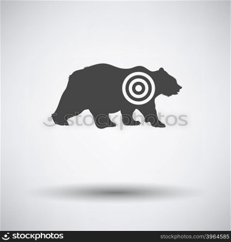 Bear silhouette with target icon on gray background with round shadow. Vector illustration.
