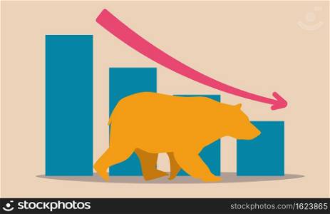 Bear stock market and forex sell index. Trend graph down and economic risk recession vector illustration concept. Investor loss money and idea forecast. Crisis crash currency and business impact