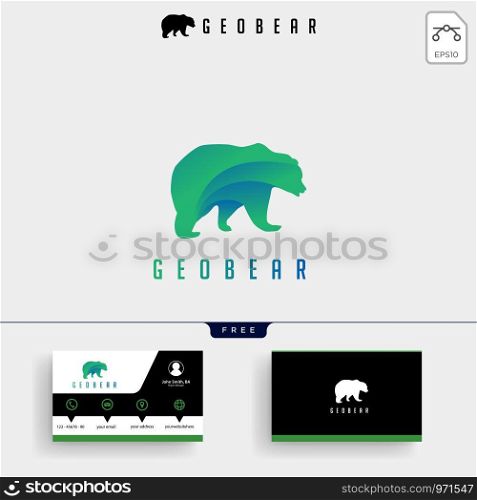 Bear Tech geometric logo template vector illustration and business card design. Bear Tech geometric logo template and business card