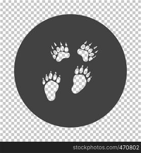 Bear trails icon. Subtract stencil design on tranparency grid. Vector illustration.