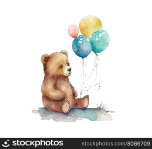 Bear with balloons watercolor. Vector illustration desing.