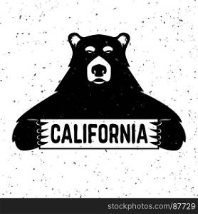 Bear with california sign. Design element for poster, emblem, sign, card. Vector illustration
