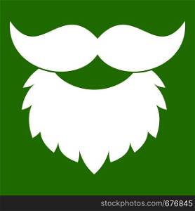 Beard and mustache icon white isolated on green background. Vector illustration. Beard and mustache icon green