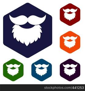 Beard and mustache icons set hexagon isolated vector illustration. Beard and mustache icons set hexagon