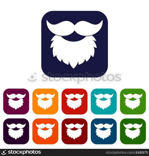Beard and mustache icons set vector illustration in flat style In colors red, blue, green and other. Beard and mustache icons set flat