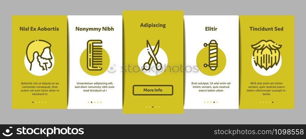 Beard And Mustache Onboarding Mobile App Page Screen. Man Silhouette Shave Beard By Razor, Scissors And Electronic Device Concept Illustrations. Beard And Mustache Onboarding Elements Icons Set Vector
