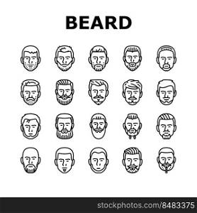 beard hair style face male icons set vector. hipster mustace, head men, hairstyle barber, portrait man, haircut character retro beard hair style face male black contour illustrations. beard hair style face male icons set vector