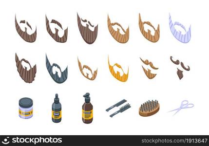 Beard icons set isometric vector. Old man. Face hair. Beard icons set isometric vector. Old man