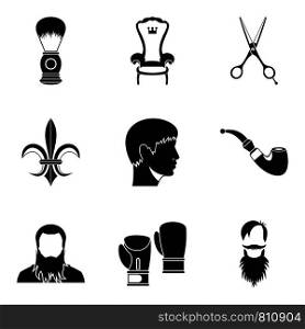 Beard icons set. Simple set of 9 beard vector icons for web isolated on white background. Beard icons set, simple style