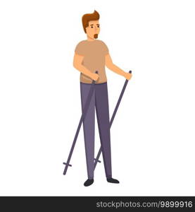 Bearded boy nordic walking icon. Cartoon of bearded boy nordic walking vector icon for web design isolated on white background. Bearded boy nordic walking icon, cartoon style