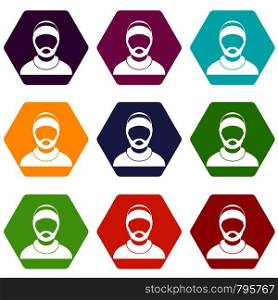Bearded man avatar icon set many color hexahedron isolated on white vector illustration. Bearded man avatar icon set color hexahedron