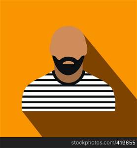 Bearded man in prison garb flat on a yellow background. Bearded man in prison garb flat