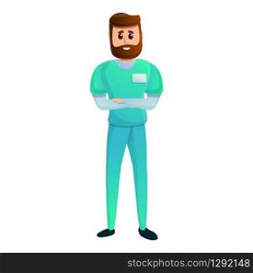 Bearded man nurse icon. Cartoon of bearded man nurse vector icon for web design isolated on white background. Bearded man nurse icon, cartoon style