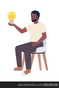 Bearded man on chair holding light bulb semi flat color vector character. Editable concept. Full body person on white. Simple cartoon style spot illustration for web graphic design and animation. Bearded man on chair holding light bulb semi flat color vector character