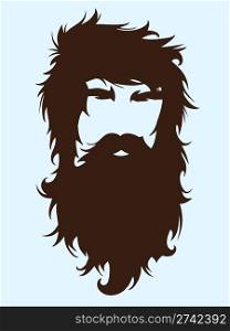 Bearded man silhouette illustration with long hair