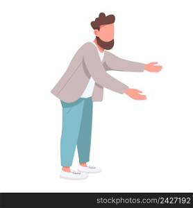 Bearded man stretching arms forward semi flat color vector character. Posing figure. Full body person on white. Simple cartoon style illustration for web graphic design and animation. Bearded man stretching arms forward semi flat color vector character