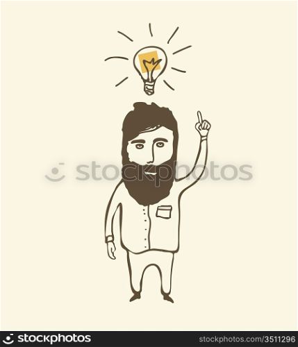 bearded man thinking with light bulb