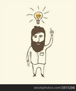 bearded man thinking with light bulb