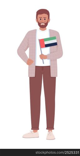 Bearded man with Emirates national flag semi flat color vector character. Standing figure. Full body person on white. Simple cartoon style illustration for web graphic design and animation. Bearded man with Emirates national flag semi flat color vector character