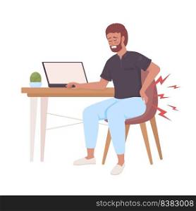 Bearded man with pinched nerves in lower back semi flat color vector character. Editable figure. Full body person on white. Simple cartoon style illustration for web graphic design and animation. Bearded man with pinched nerves in lower back semi flat color vector character