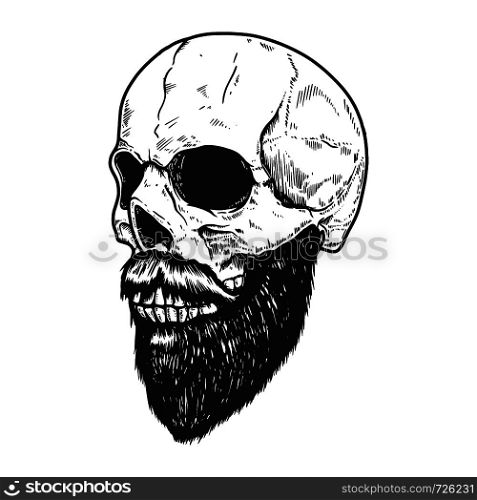 Bearded skull in engraving style on white background. Design element for logo, label, sign, poster, banner, t shirt. Vector illustration