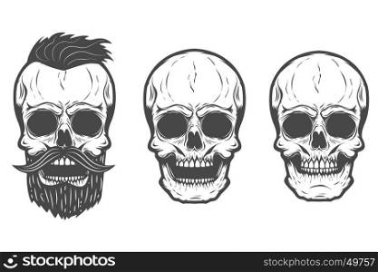 bearded skull isolated on white background. Vector illustration